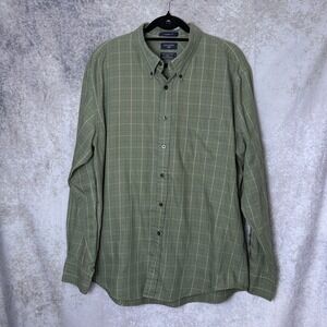 Dockers Mens XXL Classic Fit Button Down Shirt Sage Green Windowpane Long Sleeve